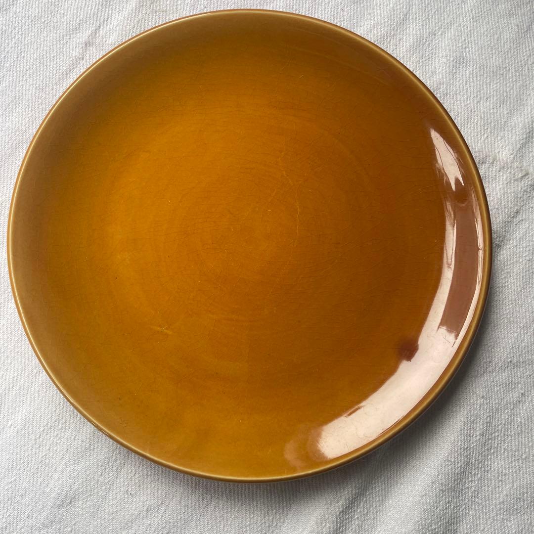 フランスヴィンテージ　サンタマン窯　プレート2点イエローブラウン古道具ブロカント