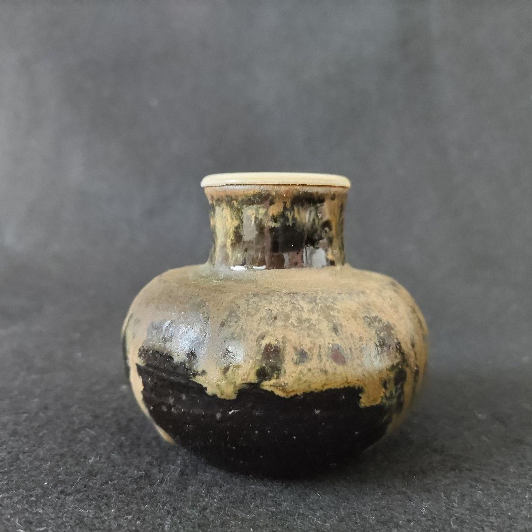 森陶岳　黒備前丸壺茶入　仕服:藤種緞子　茶道具　中古品