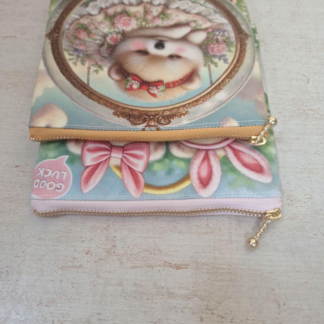 可愛いパネル生地　ハンドメイド　まちなしバッグ　ポーチ