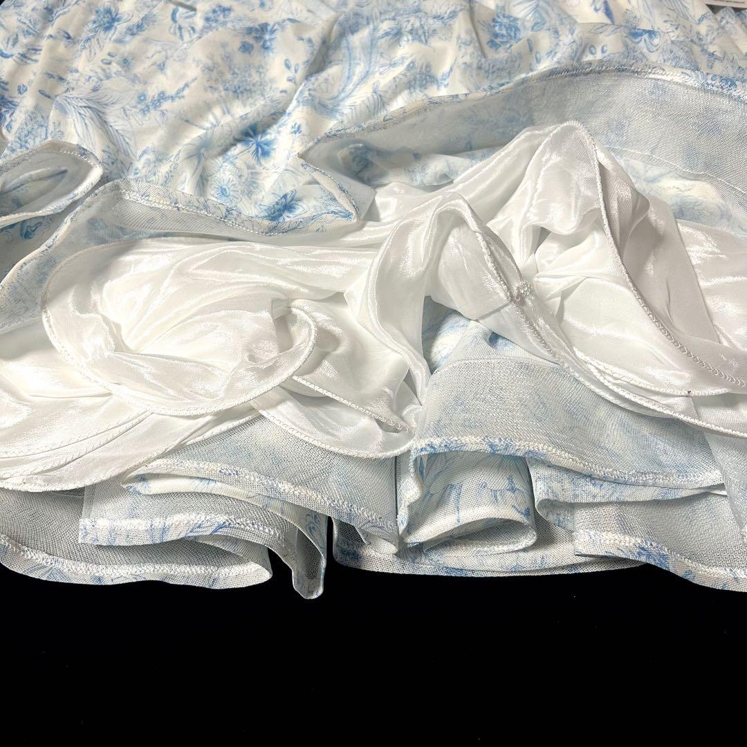 社交ダンス★ジャンティドレス★ホワイト&ライトブルー花柄★サイズL★新品未使用品