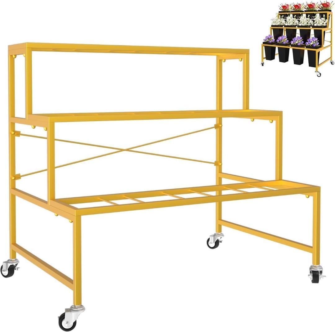 フラワーディスプレイスタンド、12個のフラワーバケツ、3段メタルプラントスタンド