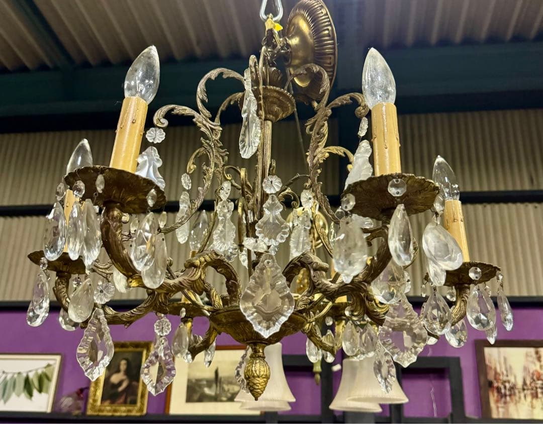 アンティーク 西洋シャンデリア 6灯 直径60×高さ60 クリスタル装飾