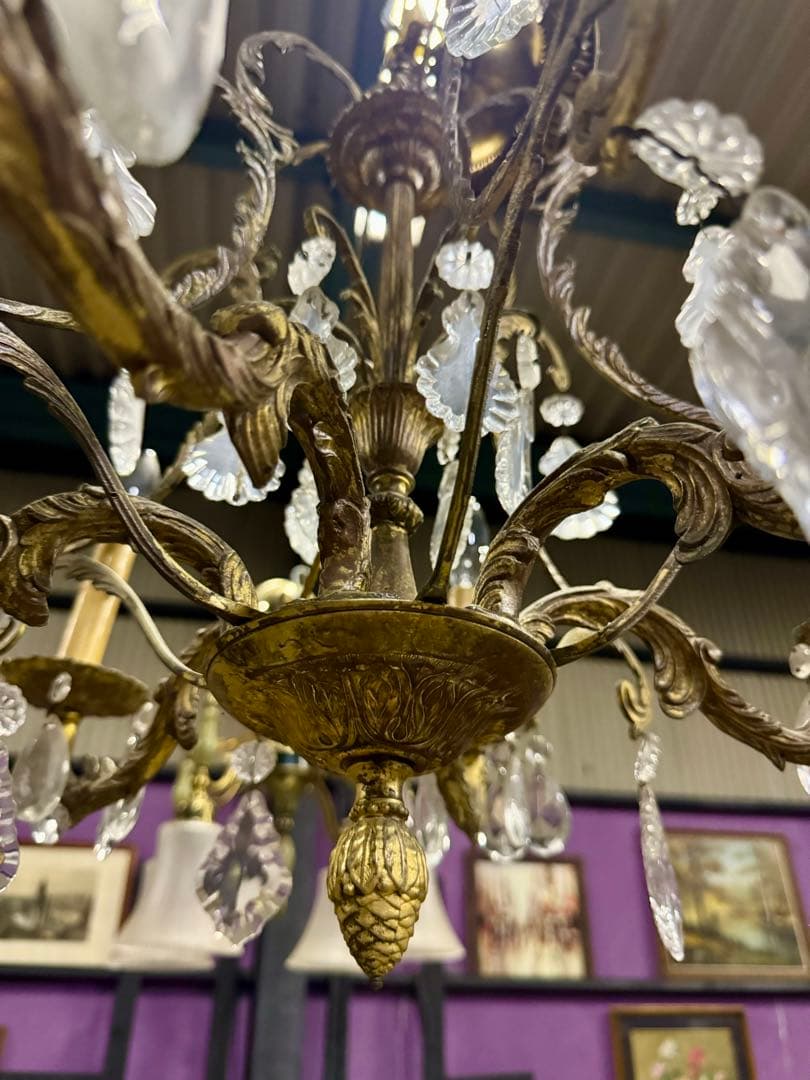 アンティーク 西洋シャンデリア 6灯 直径60×高さ60 クリスタル装飾