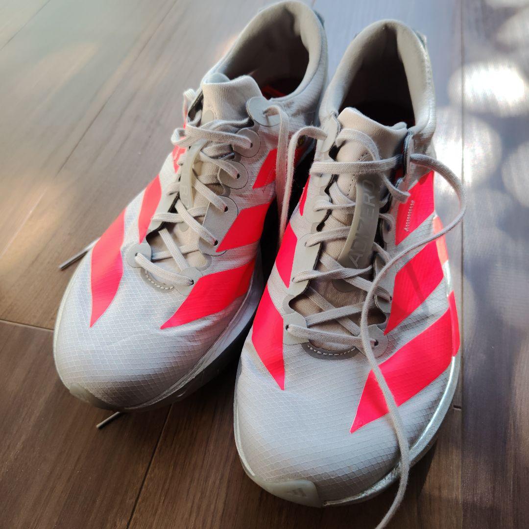 adizero アディオス9ランニングシューズ グレー/ピンク27センチ