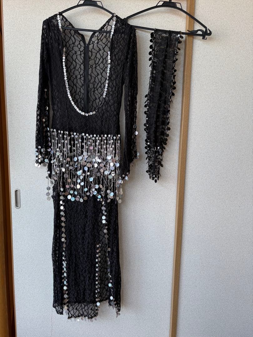 ベリーダンス サイーディドレス 黒レース LL