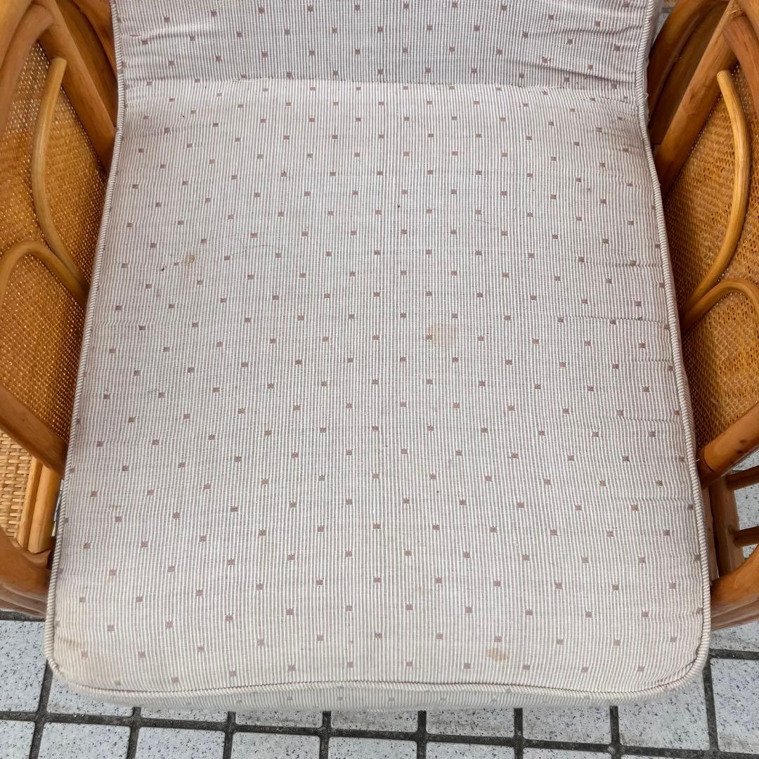 昭和レトロ 回転式ラタンリクライニングチェア アームチェア ヴィンテージ 籐家具