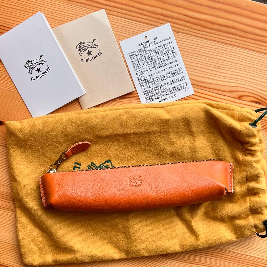 新品 イルビゾンテ ペンケース オレンジ 購入証明書 保存袋付き