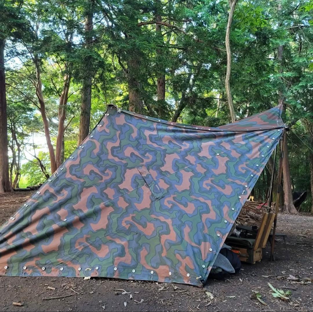 【軍幕屋】Ｂ級品3枚+デッドストック1枚★ノルウェー軍カモⅡテント★ポール8本付