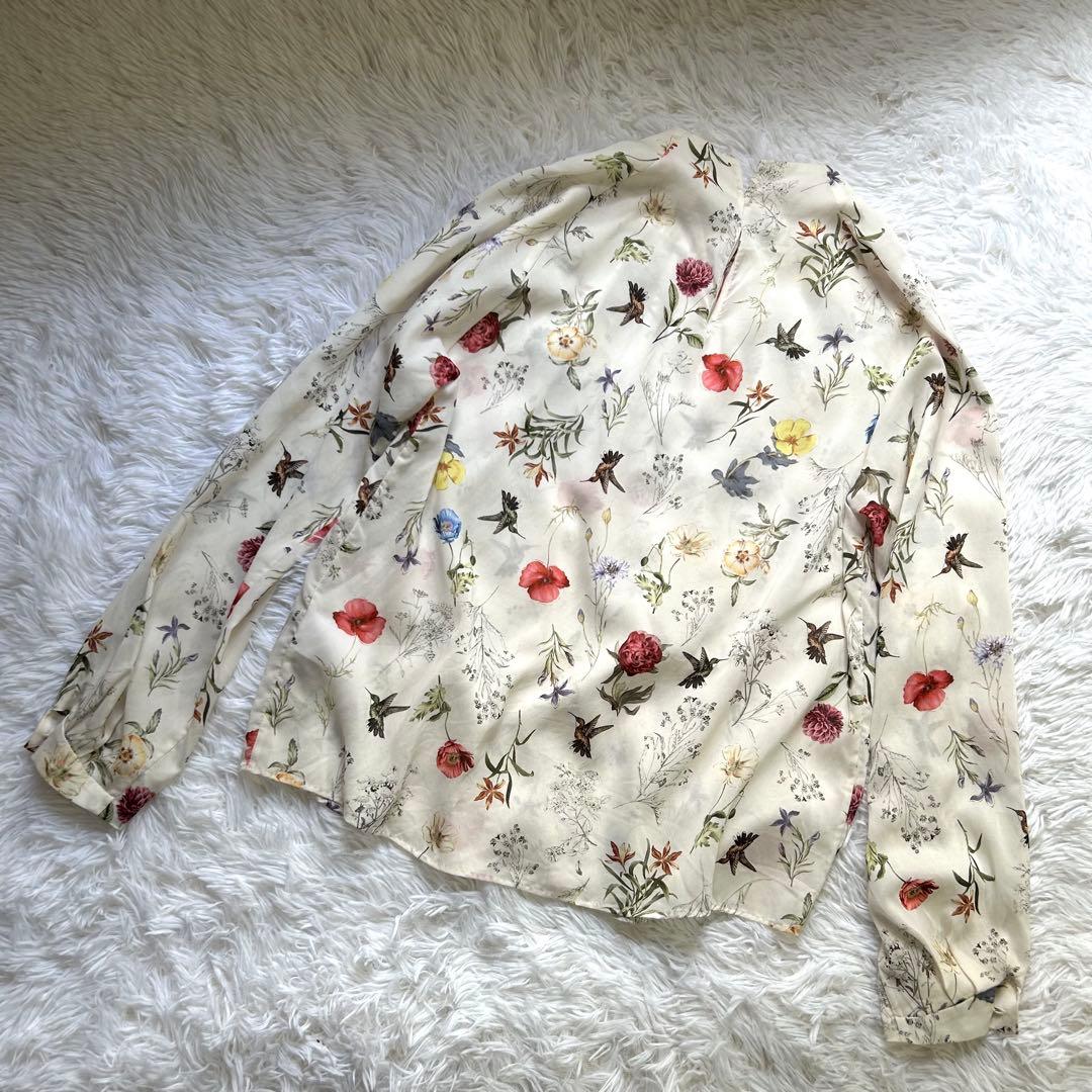 美品 トゥモローランド ボタニカルバードプリント ハイネック ギャザー ブラウス