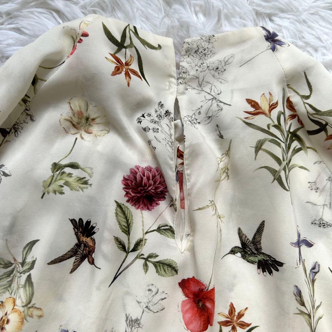 美品 トゥモローランド ボタニカルバードプリント ハイネック ギャザー ブラウス