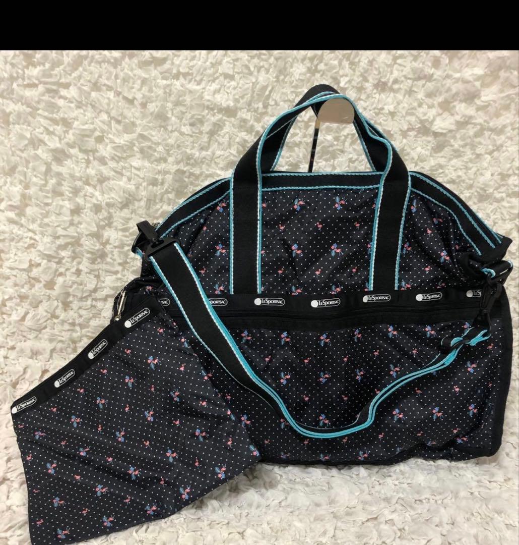 新品【LeSportsac】ボストンバッグ フラミンゴ　黒　ポーチ付き　セット②