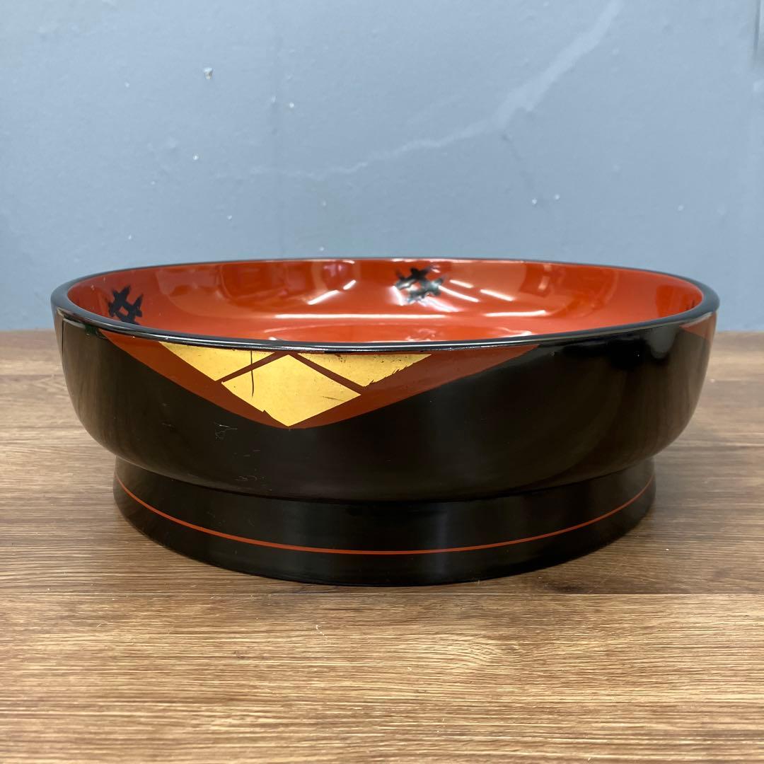 D-5 昭和レトロ 水澤本製 漆器 菓子鉢 平鉢 桃 縁起物 金彩 木製 供物台