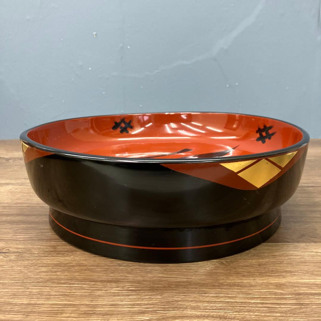 D-5 昭和レトロ 水澤本製 漆器 菓子鉢 平鉢 桃 縁起物 金彩 木製 供物台