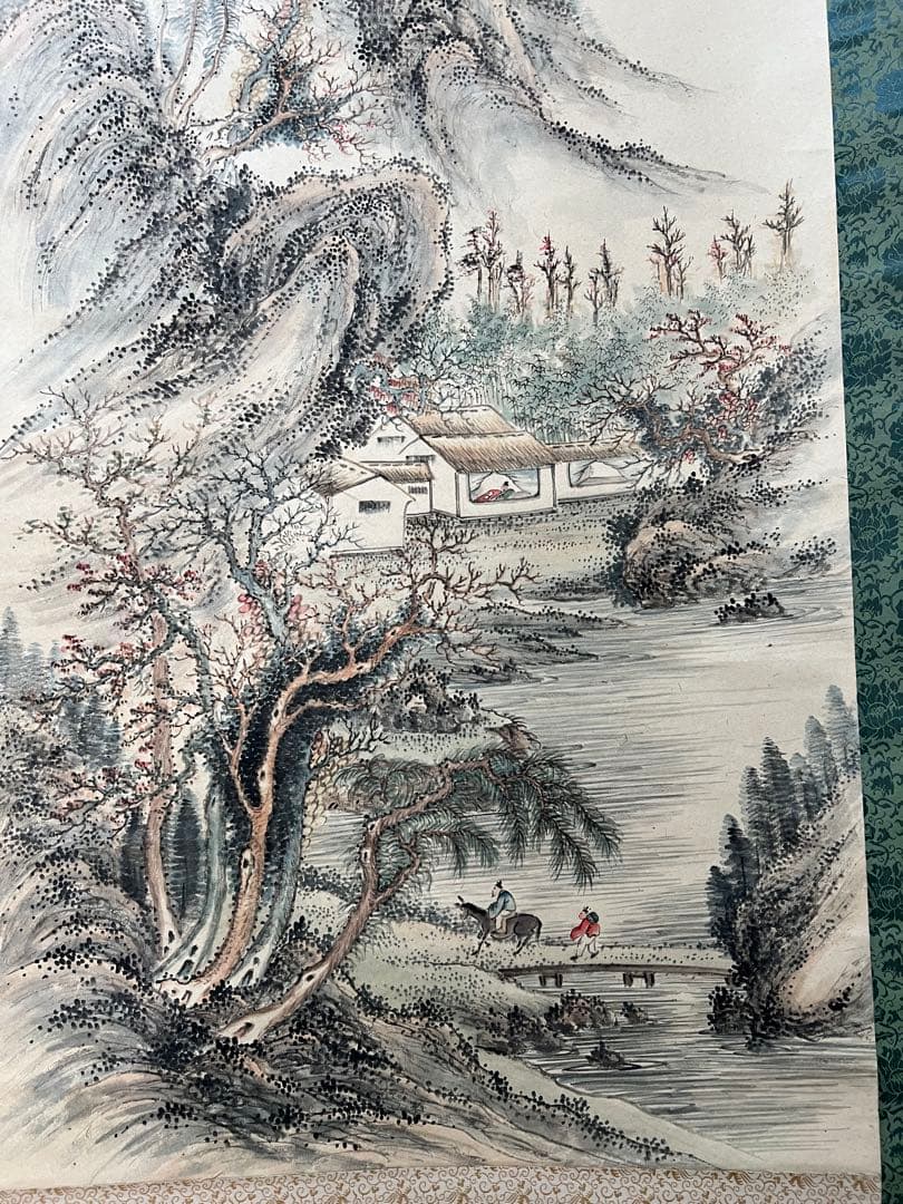 掛け軸　帆足杏雨［秋景山水図］紙本　肉筆　木箱！