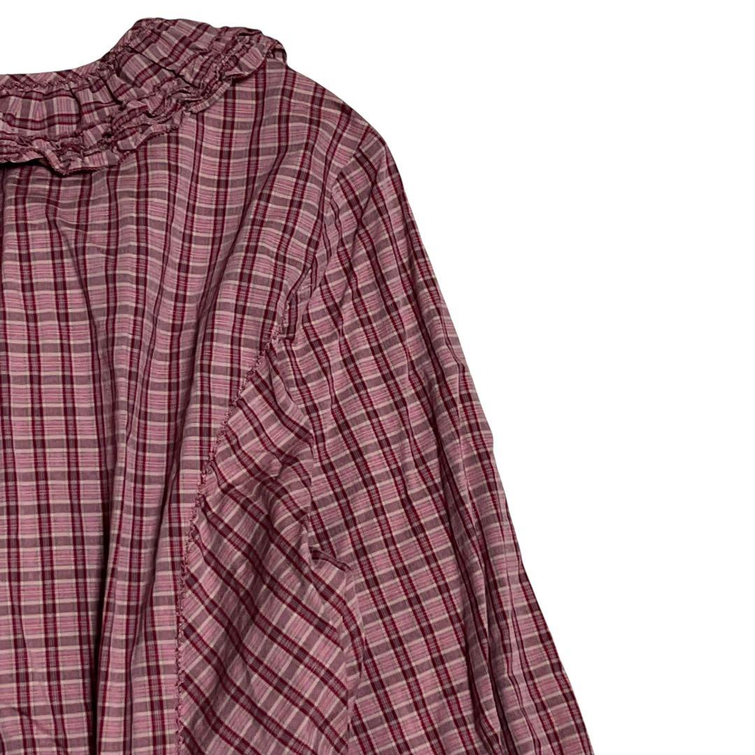 PINK HOUSE チェックフリルチュニックブラウス チェック レッド 段々