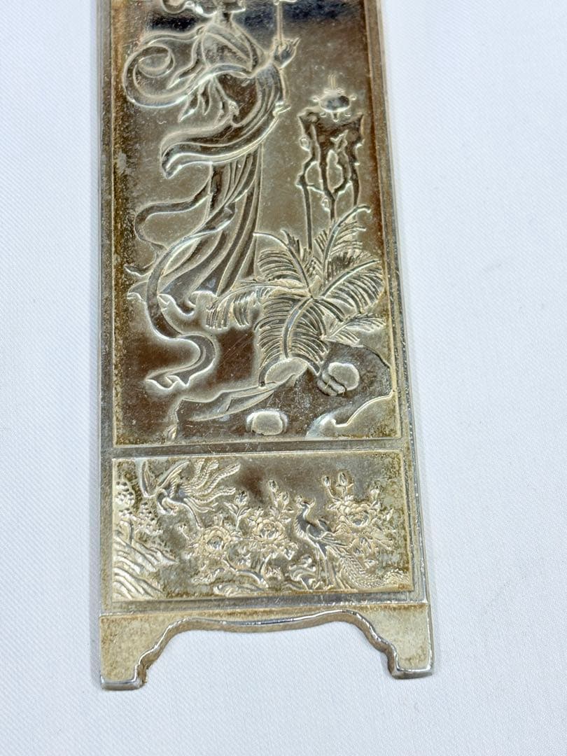 足銀 中国美術 時代物 文鎮 在銘 古玩 浮き彫り 厚重 細工 四大美女