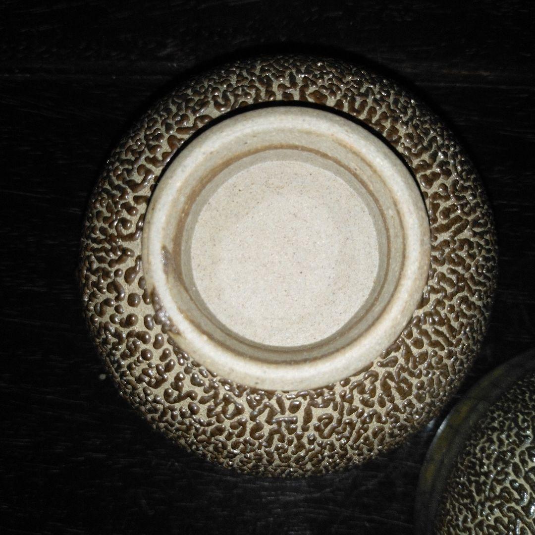 NO588 大堀相馬焼　古相馬　勿来手　鮫肌　湯呑み　5点　明治期