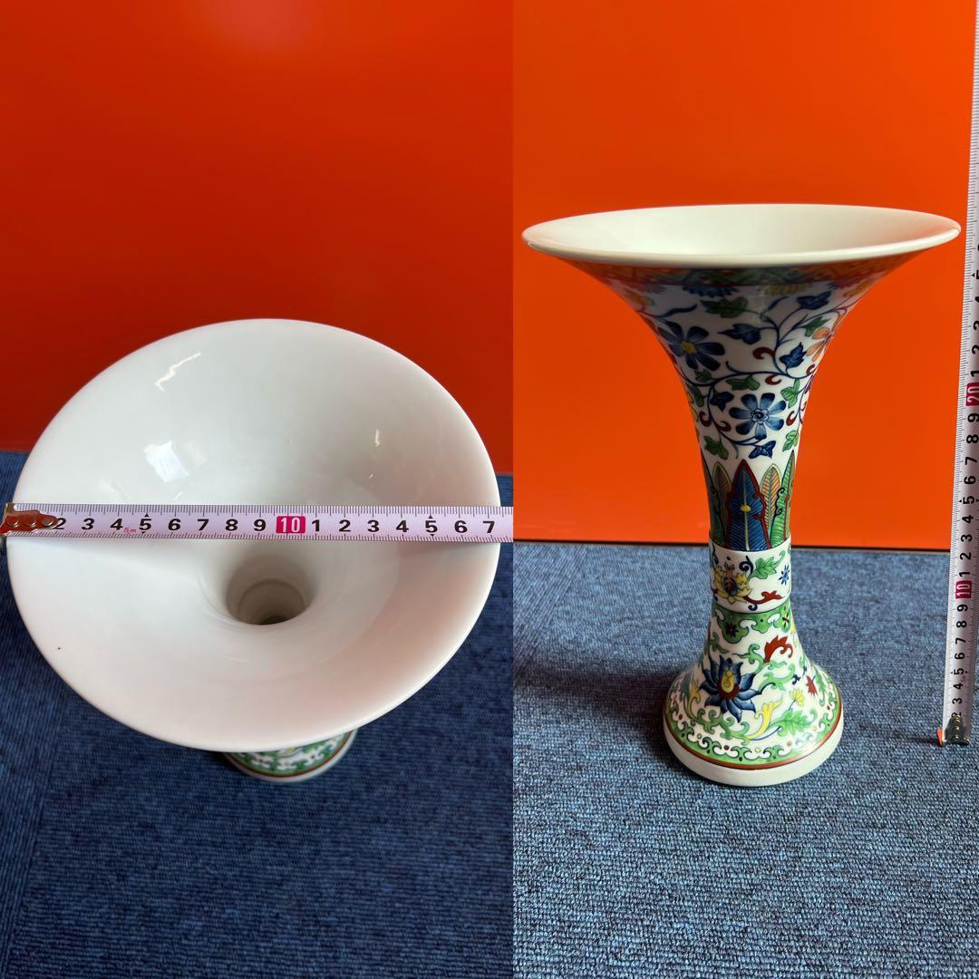 1124 中国　骨董　大明永楽年製　彩色花草文　花瓶　工芸品　時代物