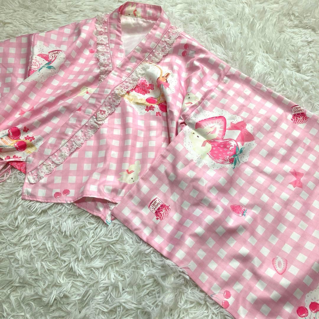 ^*♡様 To Alice いちごギンガムチェック浴衣セット ピンク