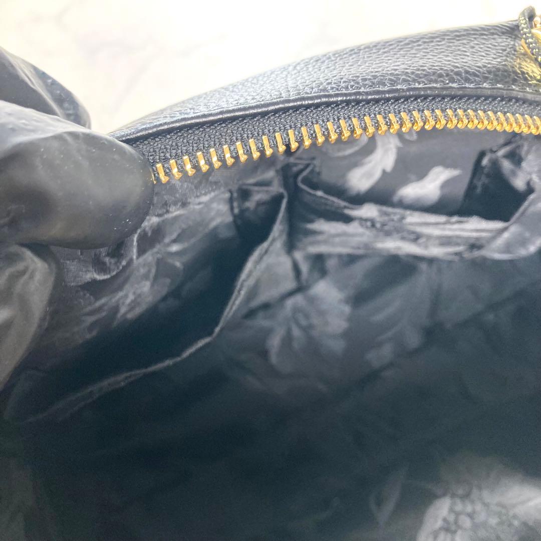 極美品 シンクビー ハンドバッグ ビーズ 花 ベロア 黒 レザー