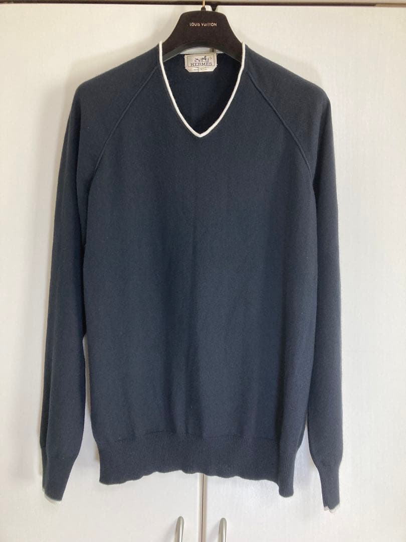 ☆ 美品☆ エルメス　カシミアコットンVネック　ニットセーター　L