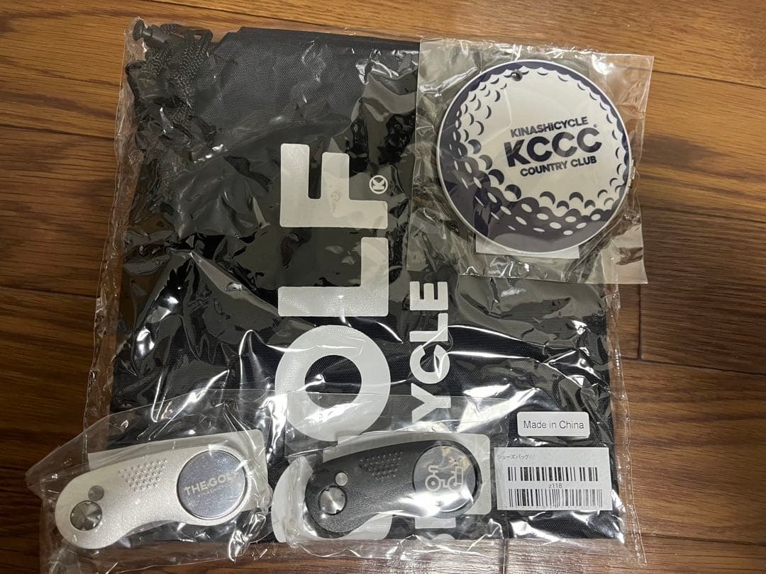 木梨サイクル　ゴルフフォーク、シューズケース、タグ