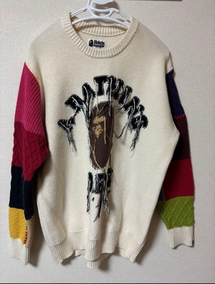 A BATHING APE エイプ Switching Logo Knit