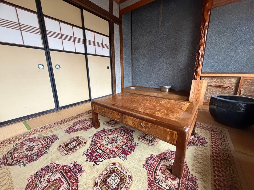 師走ギフト　銘木　座卓 引き出し2つ付き　杢目キラキラ　匠の手工藝