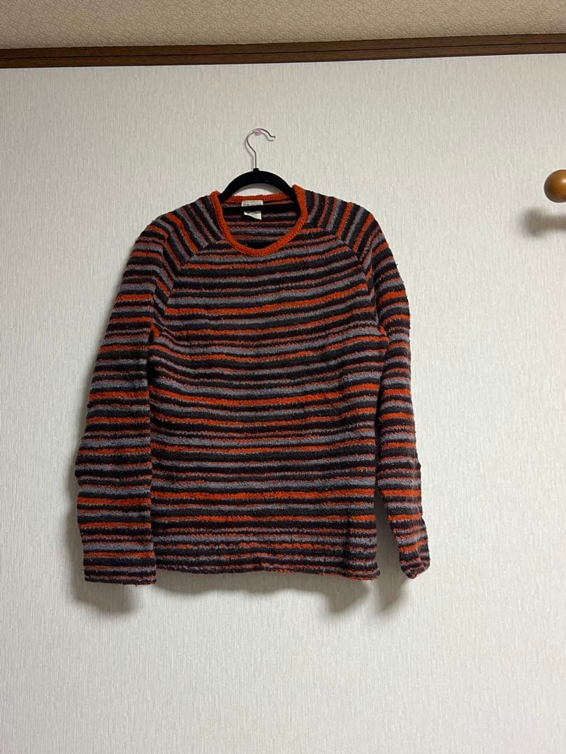 dries van noten オレンジ グレー ストライプ ニットセーター