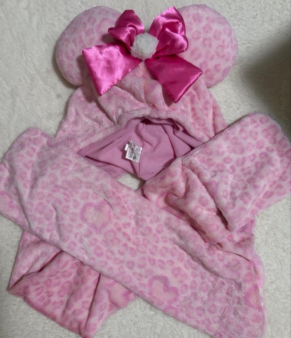 ディズニーランド マフラーファンキャップ ヒョウ柄ピンク