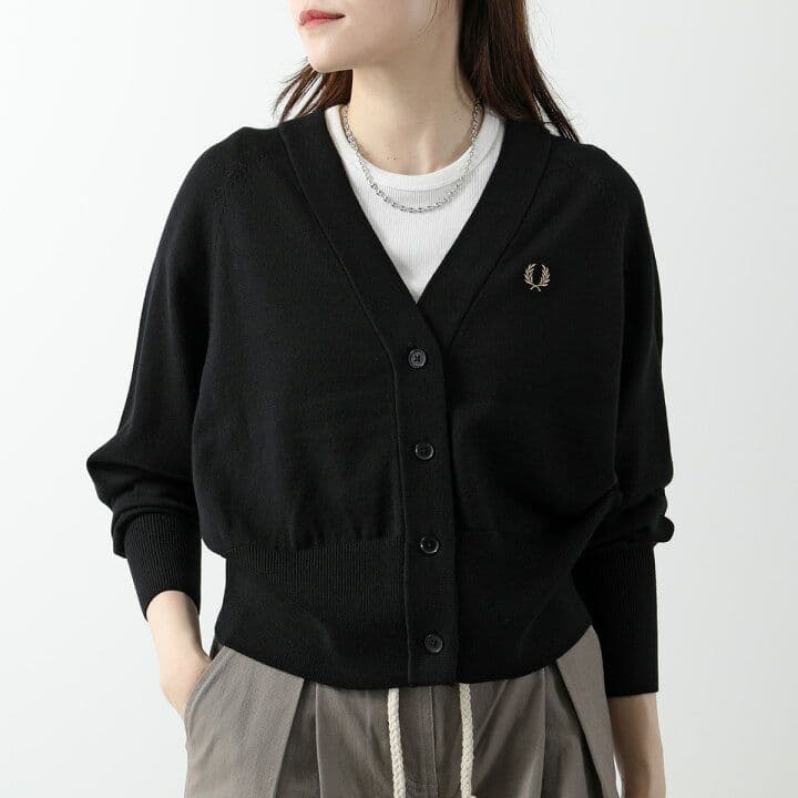 極美品 フレッドペリー × レイビームス / 別注 Vネックカーディガン 黒