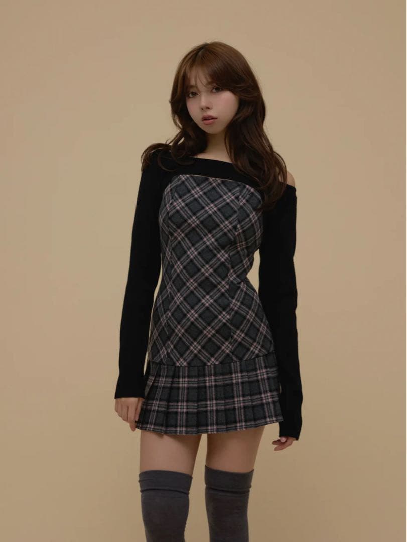 ワンピース andmary Selena check mini dress GRY gray