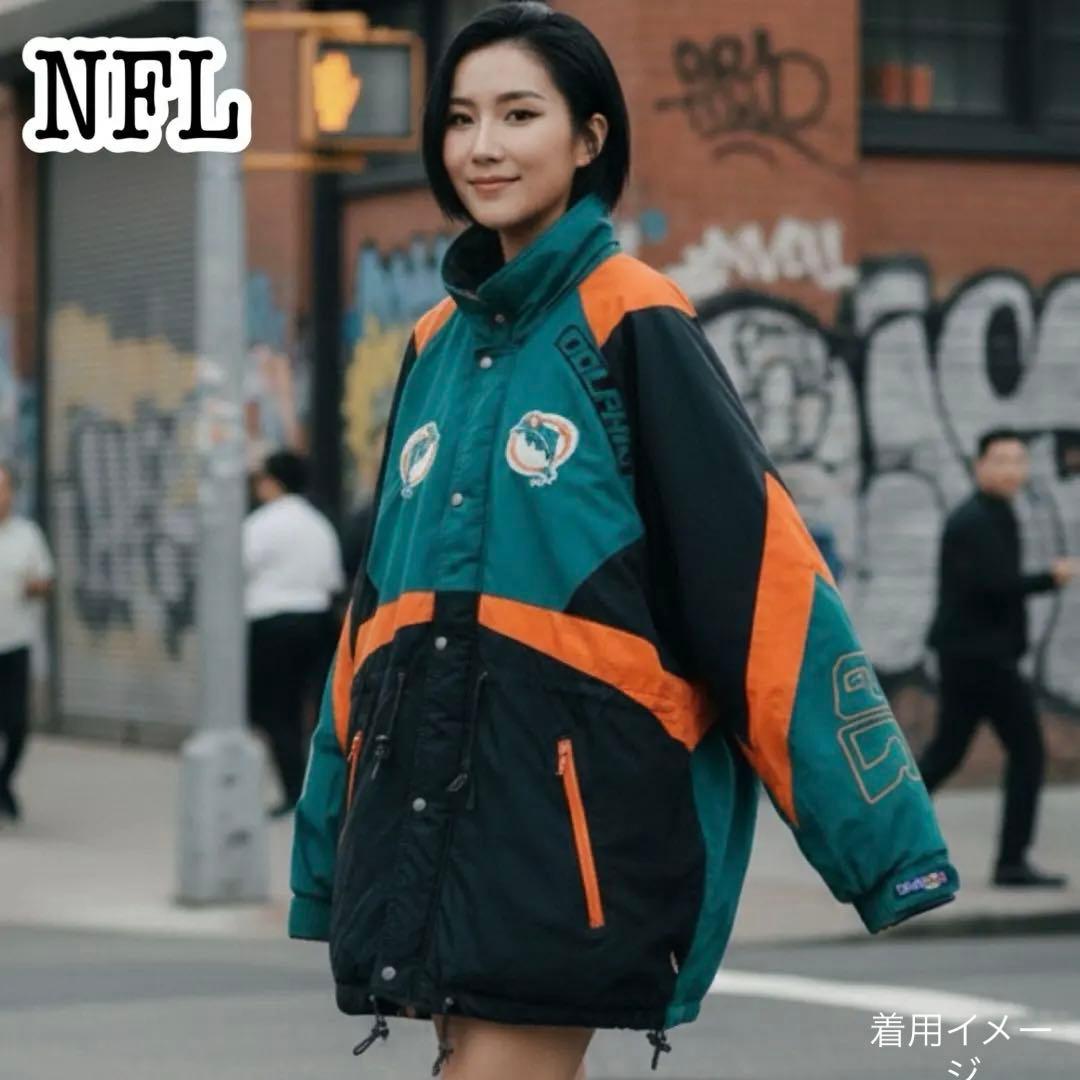 90s NFL パフジャケット 総刺繍ロゴ ドルフィンズ ウォームアップウェア