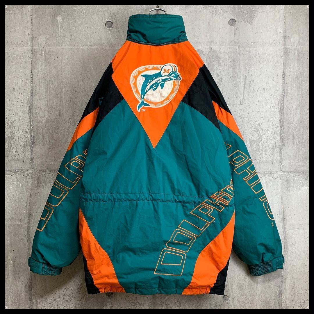 90s NFL パフジャケット 総刺繍ロゴ ドルフィンズ ウォームアップウェア