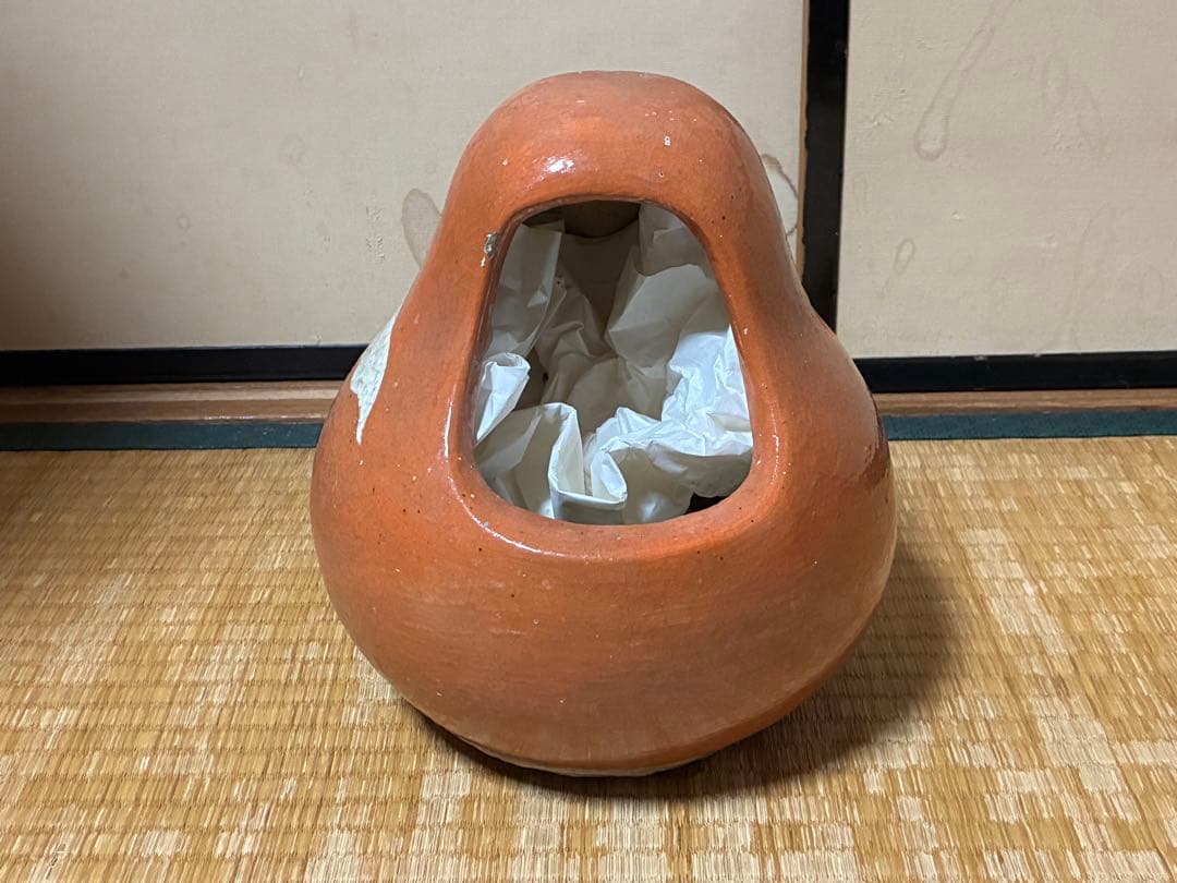 古陶器 民平焼？ 淡路焼？おかめ お多福 火鉢 手炙り 火鉢 在名 時代物