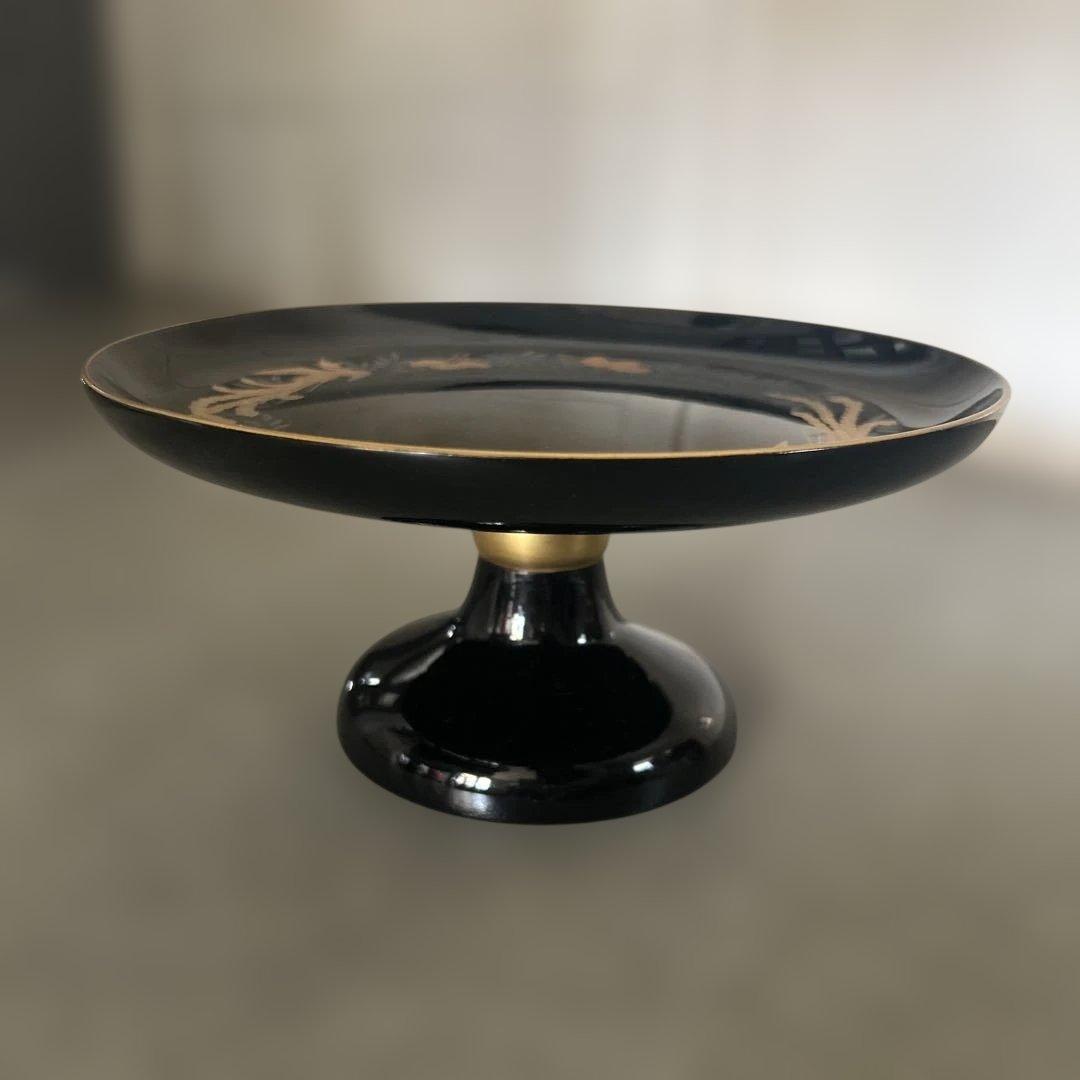 天然木　黒漆　蒔絵　鳳凰図　高杯高坏高付台　菓子器　直径23.6cm