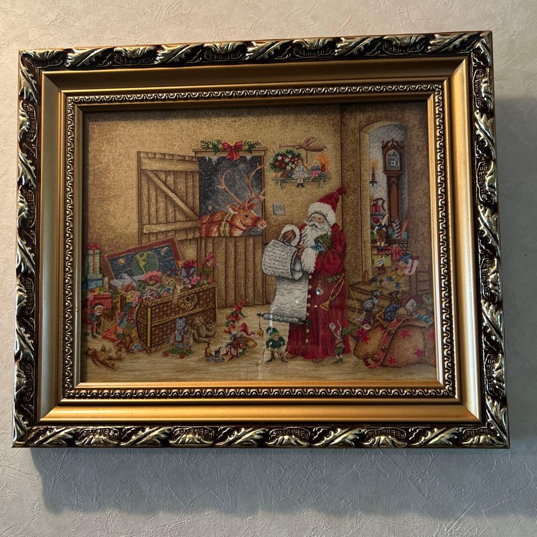 ビンテージ サンタクロース 刺繍アート 約30cm x 40cm