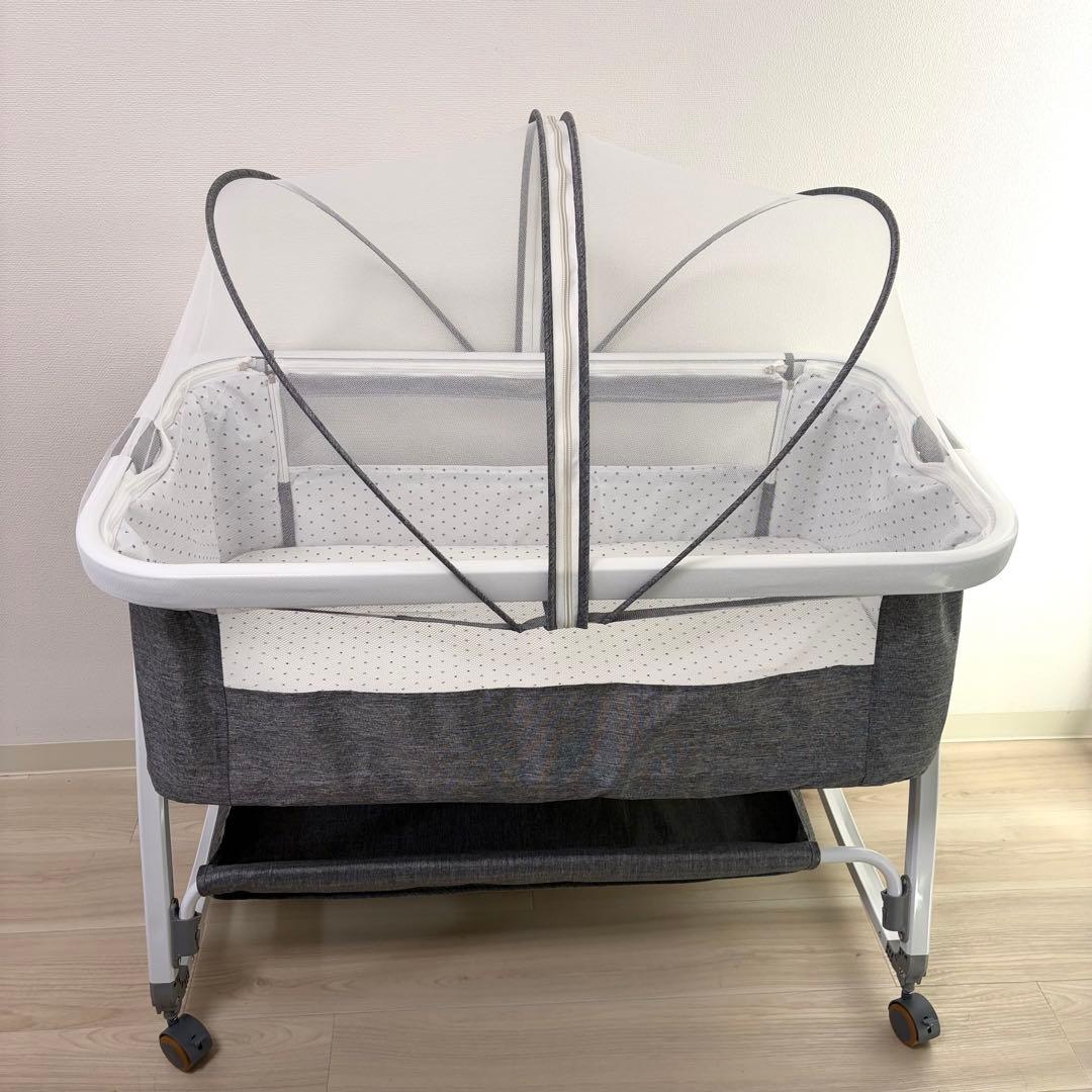 蚊帳付きベビーベッド　グレー　添い寝可能
