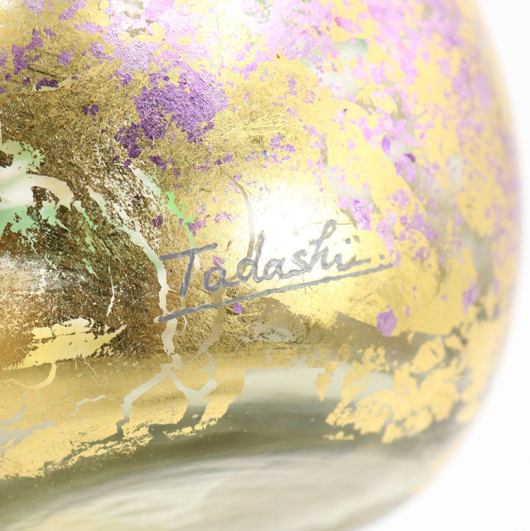 寺田正作 伽羅須装飾画 澂 ガラス トルコキキョウ 在銘 共箱　V517　DC1