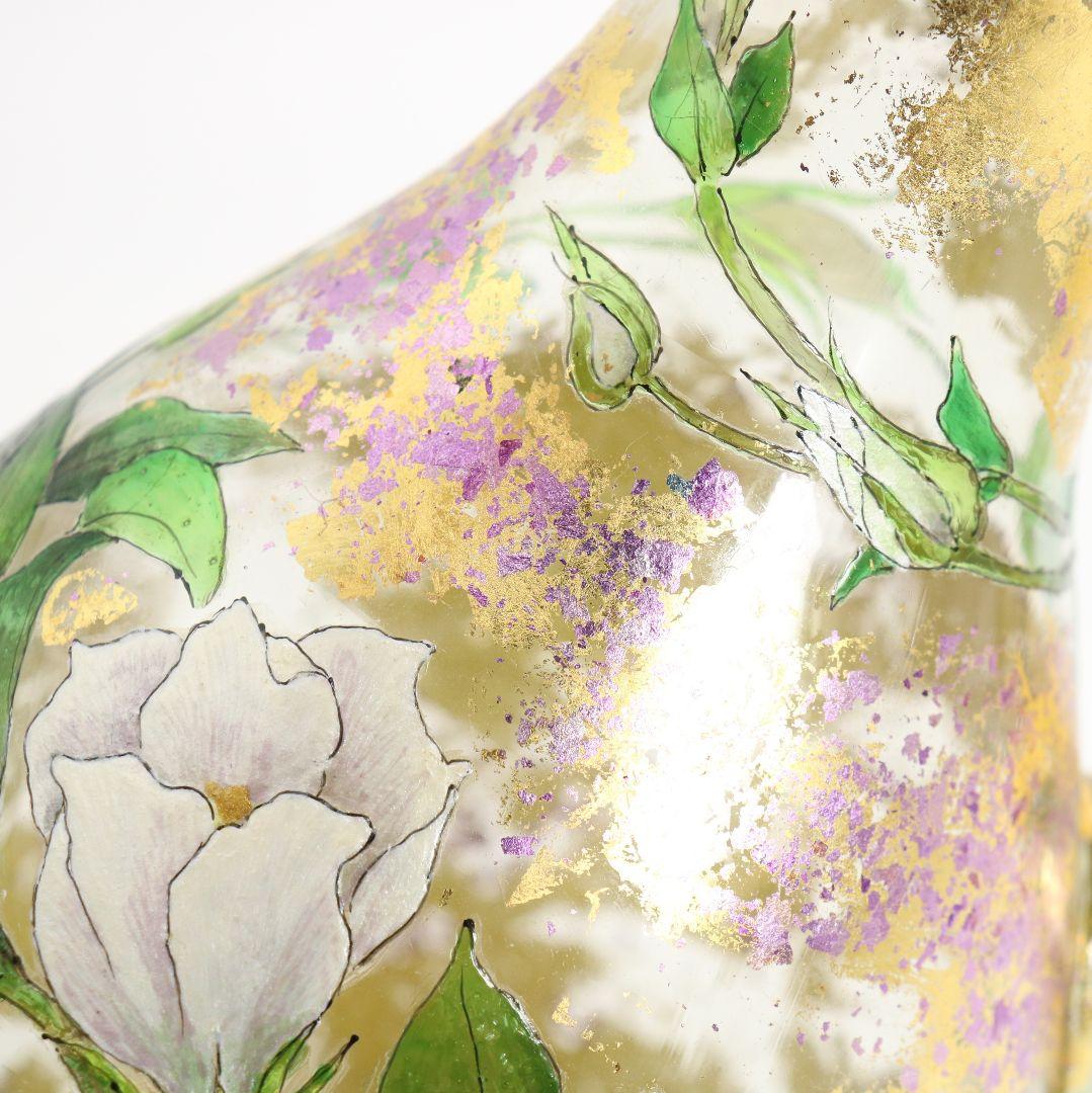 寺田正作 伽羅須装飾画 澂 ガラス トルコキキョウ 在銘 共箱　V517　DC1