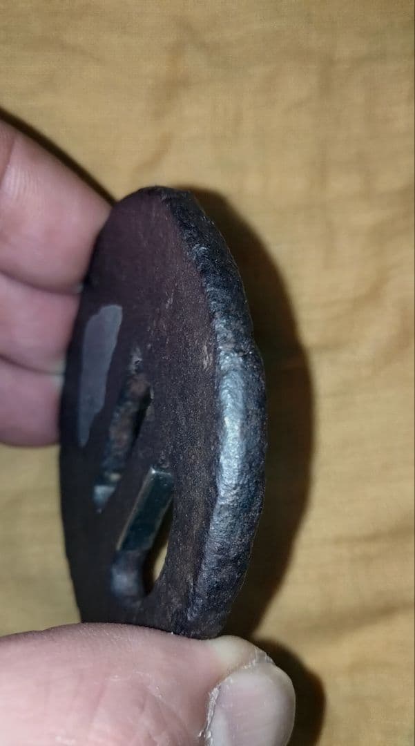 ♦最終価格♦鉄鍔　鐔(笠文図　大野)桃山〜江戸時代　 保存刀装具鑑定書と箱付き