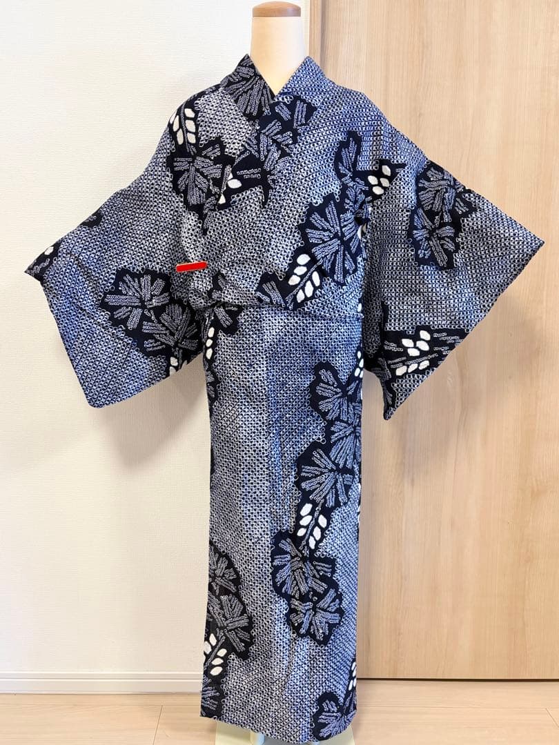 浴衣 絞り 紺色 青 広衿 2507181