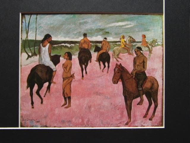 ゴーギャン、【海辺の騎手たち】、希少な画集画、新品高級額 額装付