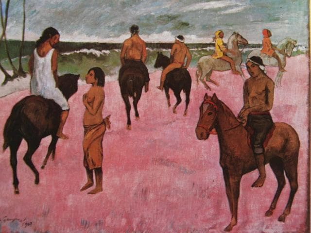 ゴーギャン、【海辺の騎手たち】、希少な画集画、新品高級額 額装付