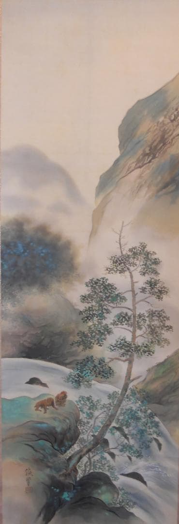 掛け軸 田中竣 夏水遊猿 絹本 希少 軸装 茶道具 掛軸 美品 です。