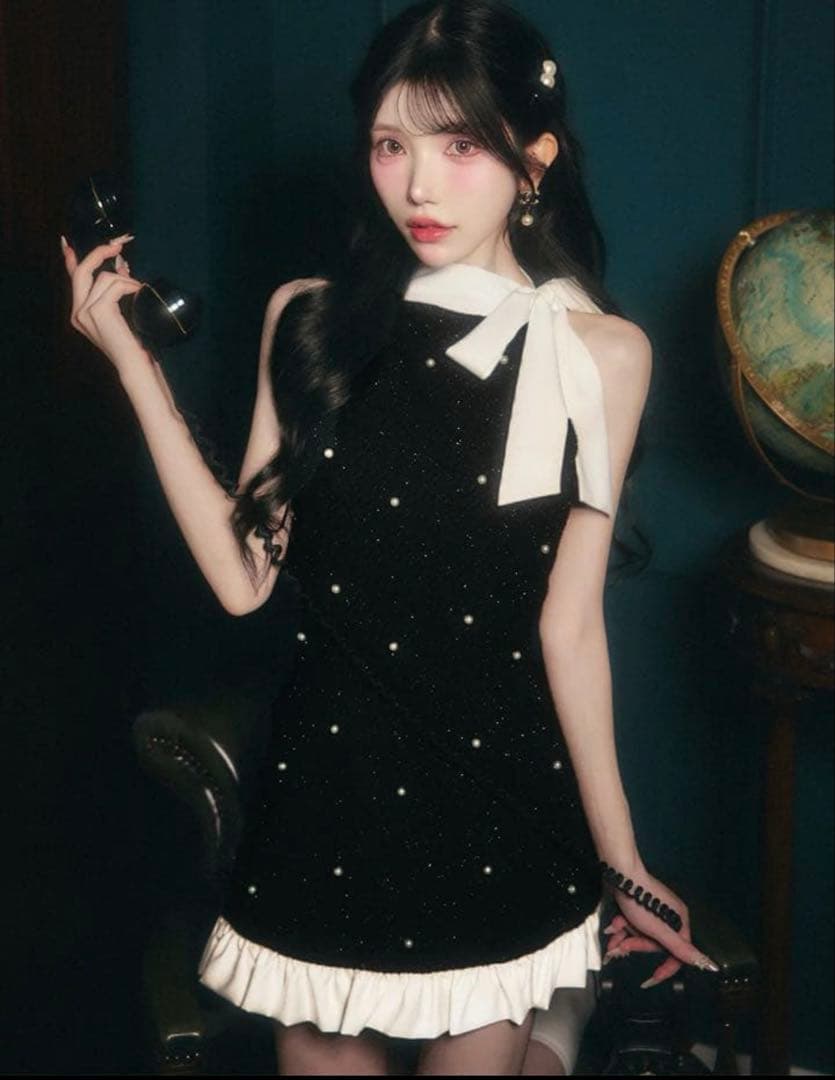 ベリアミミ　ツイード　パール　ミニワンピース