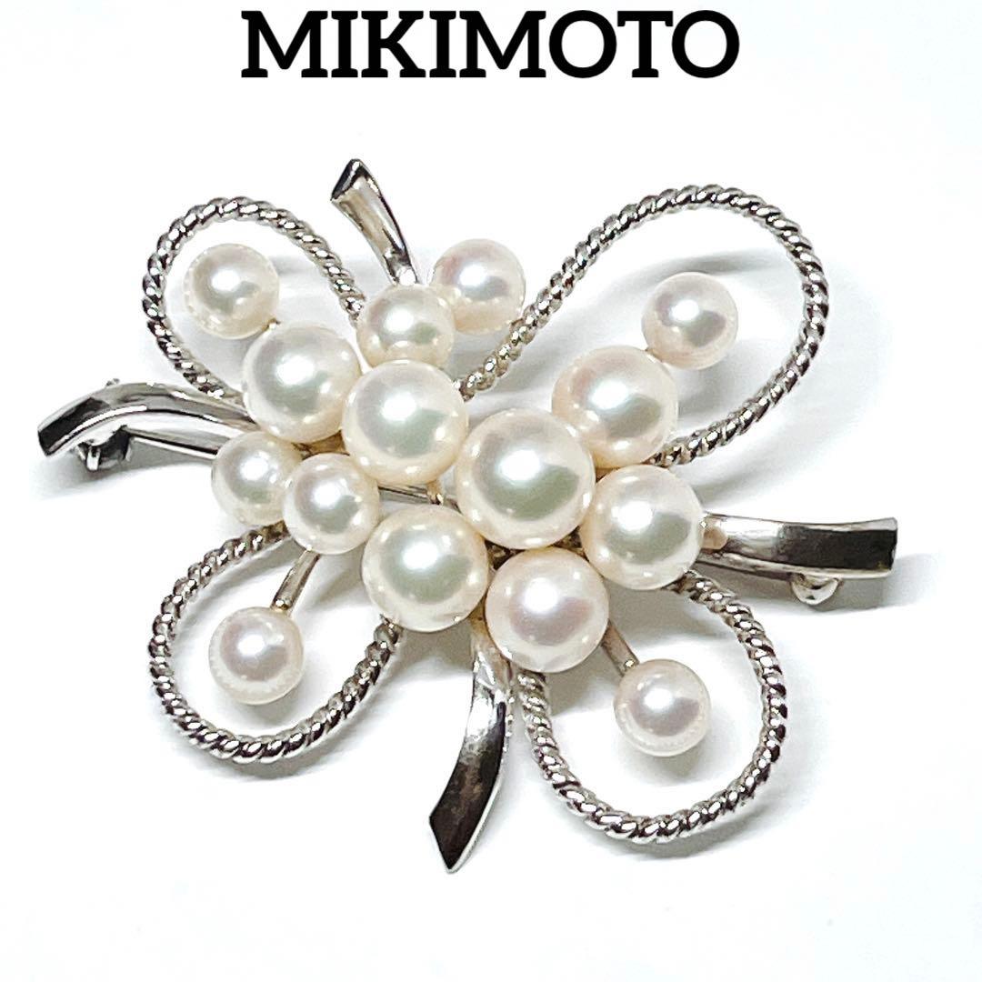 美品✨MIKIMOTOミキモト アコヤパール　ブローチ　15球　フラワー　リボン