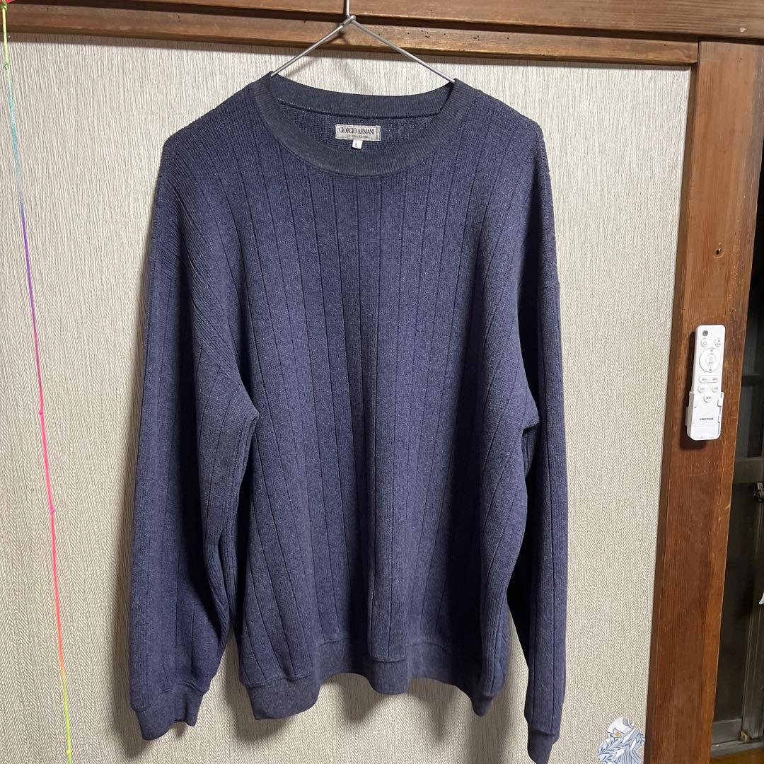 Giorgio Armani リブ編みニットセーター Lサイズ ダークブルー