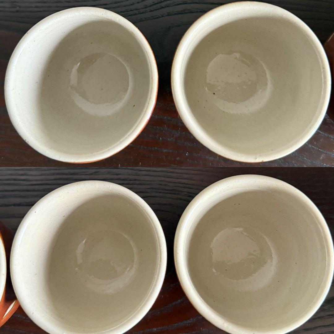 民藝 古作 益子焼 柿釉 抜絵 茶器揃 急須 湯呑み4客 古民藝 民芸