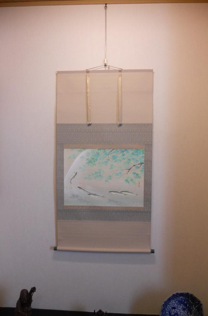 掛け軸 田中松泉 清流香魚 紙本 希少 軸装 茶道具 掛軸 美品 です。